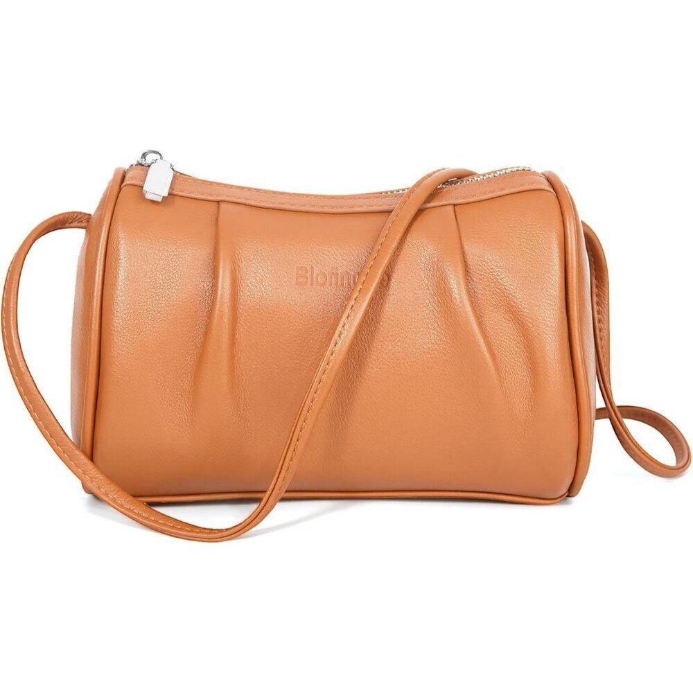 Women Brown Leather Crossbody Bag Small Hobo Bag with Wrinkled Texture